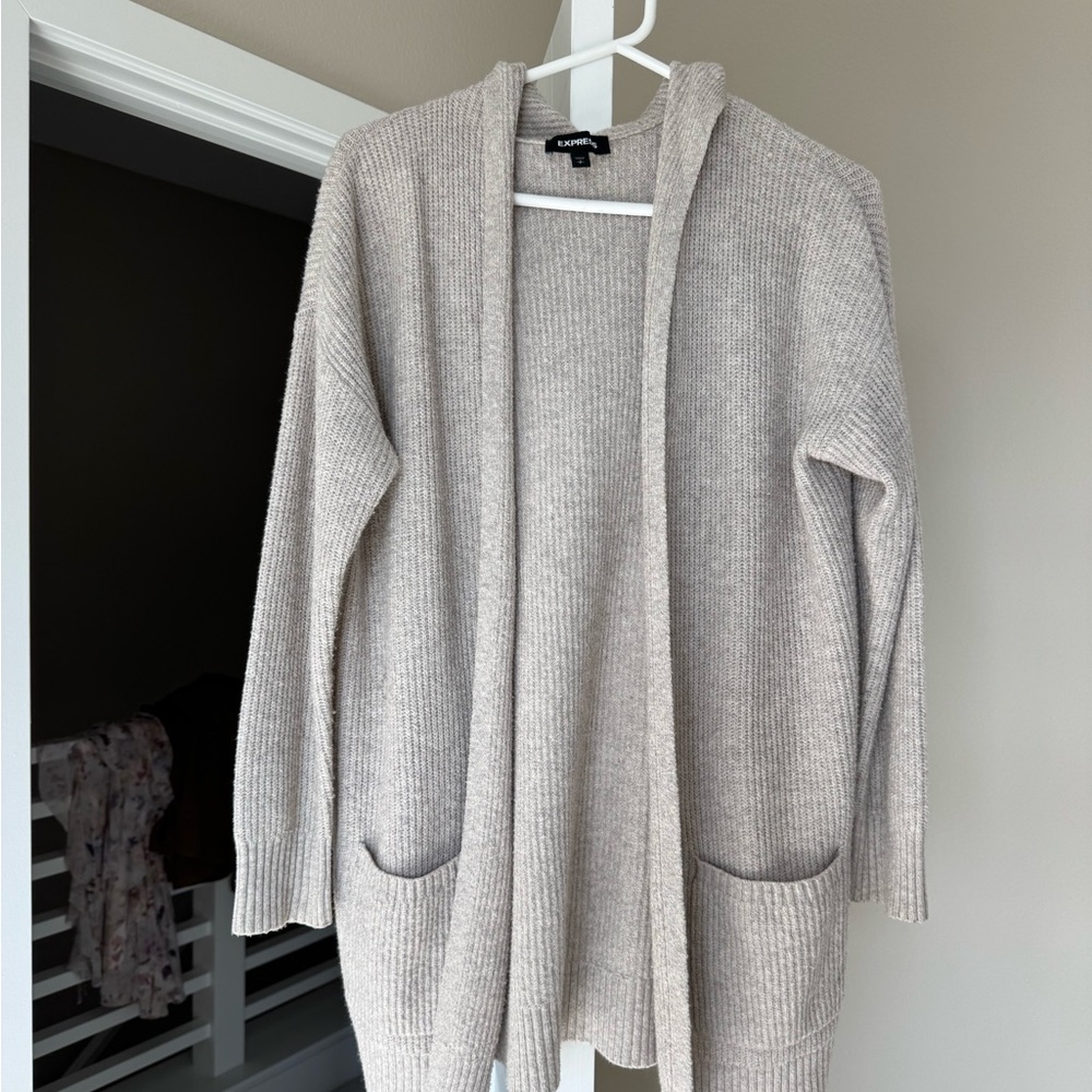 Express Cozy Beige Open-Front Cardigan Size Small